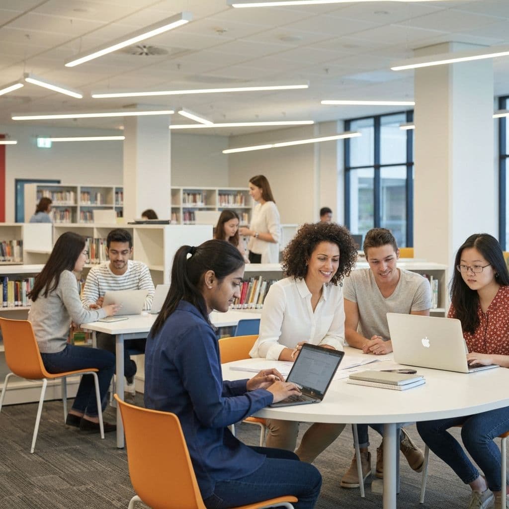 Students using technology in modern learning space